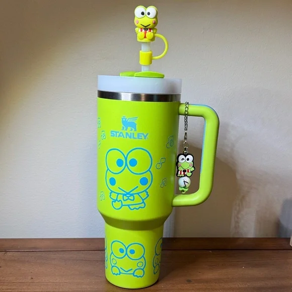 Stanley Lime Green Keroppi Travel Mug with Handle and Charms - Picture 8 of 8